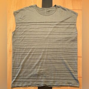 Sage green with Grey stripe Icebreaker 100% Merino Batwing T-shirt ladies size M